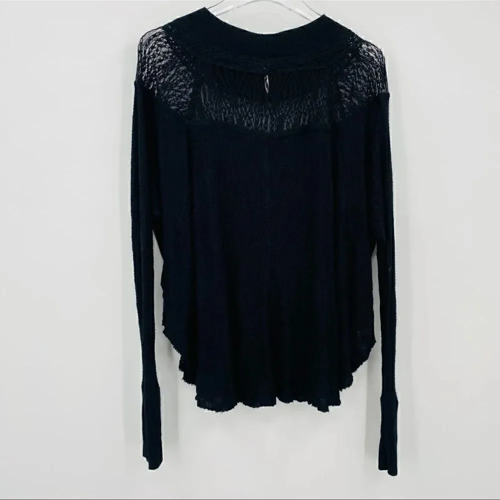 Free People Spring Valley Lace Waffle Knit Thermal Boho Top